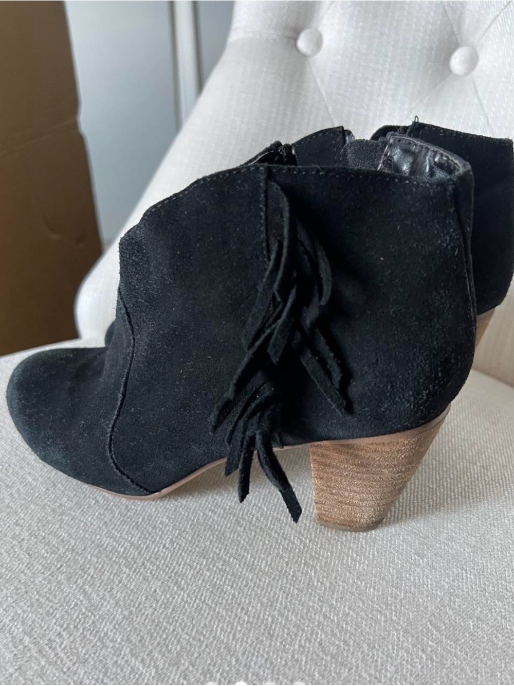 Camilla Black Suede Fringe Ankle Booties
